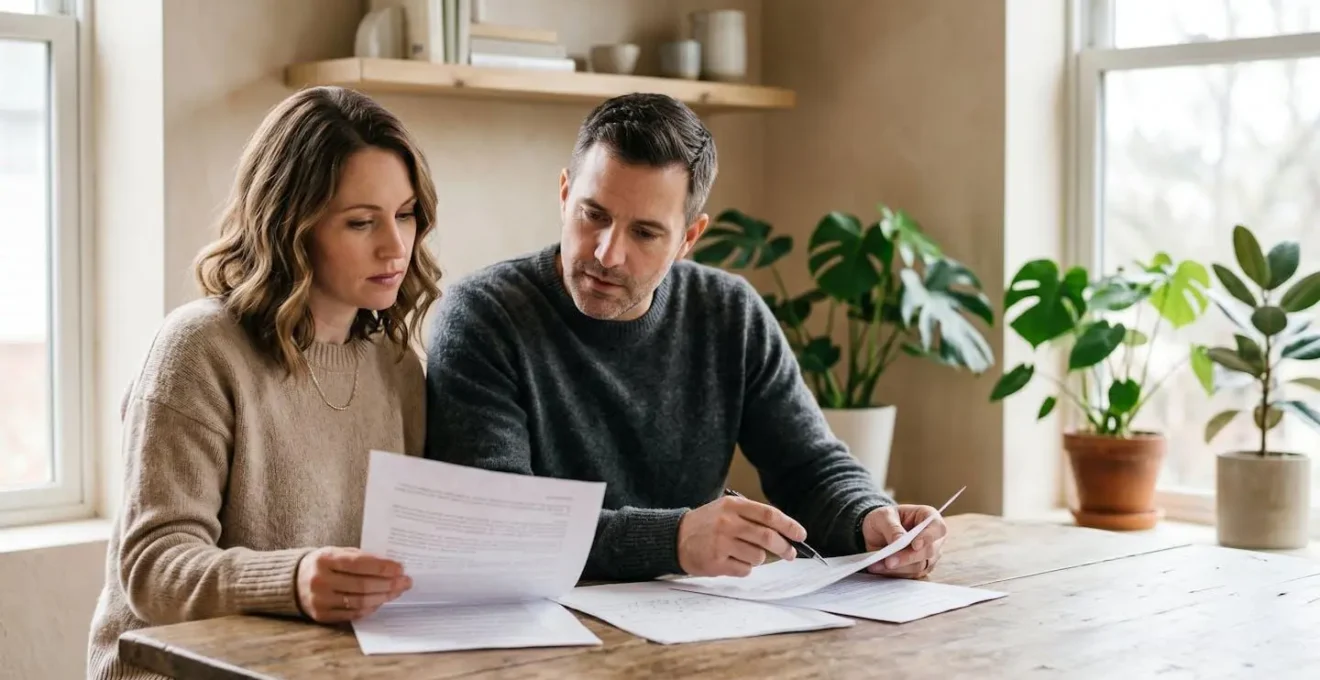 Couple en concubinage consultant des documents financiers ensemble pour sécuriser leur avenir