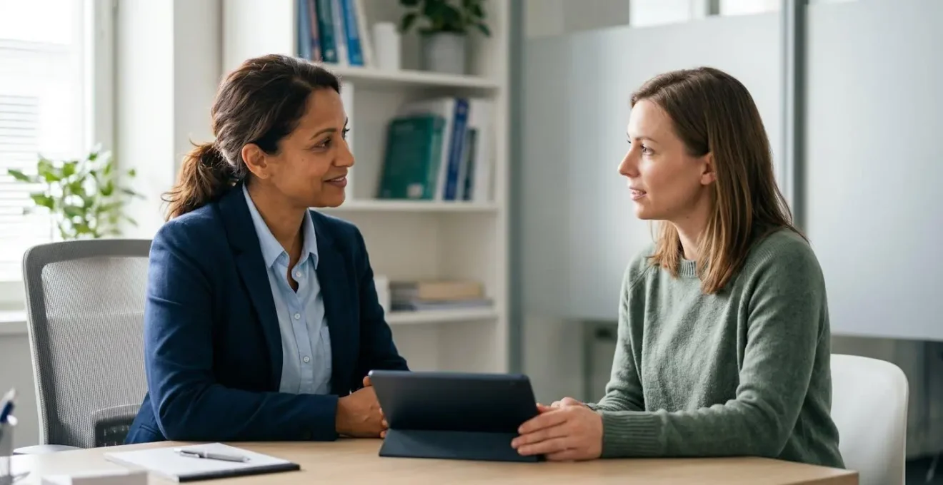 Consultation médicale avec discussion transparente sur les honoraires entre patient et praticien
