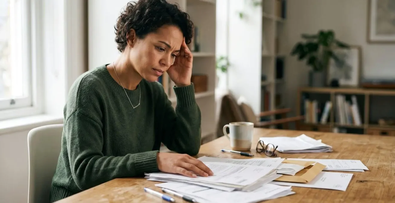 Personne réfléchissant à la gestion de son budget et de ses mensualités de crédit face à des difficultés financières