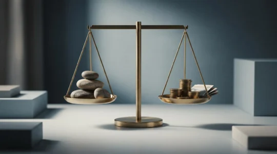 Concept symbolique de négociation d'assurance : balance entre fidélité client et économie sur les primes d'assurance