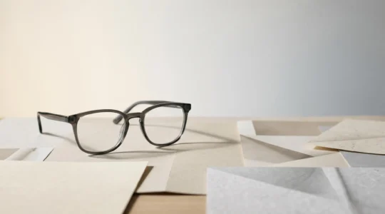 Paire de lunettes posée sur des documents administratifs pour symboliser les remboursements de mutuelles santé