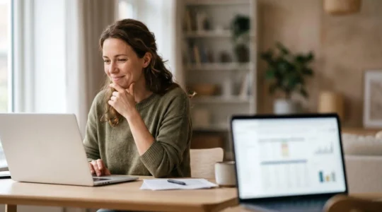 Personne consultant son relevé bancaire avec satisfaction après avoir réduit ses frais d'assurance